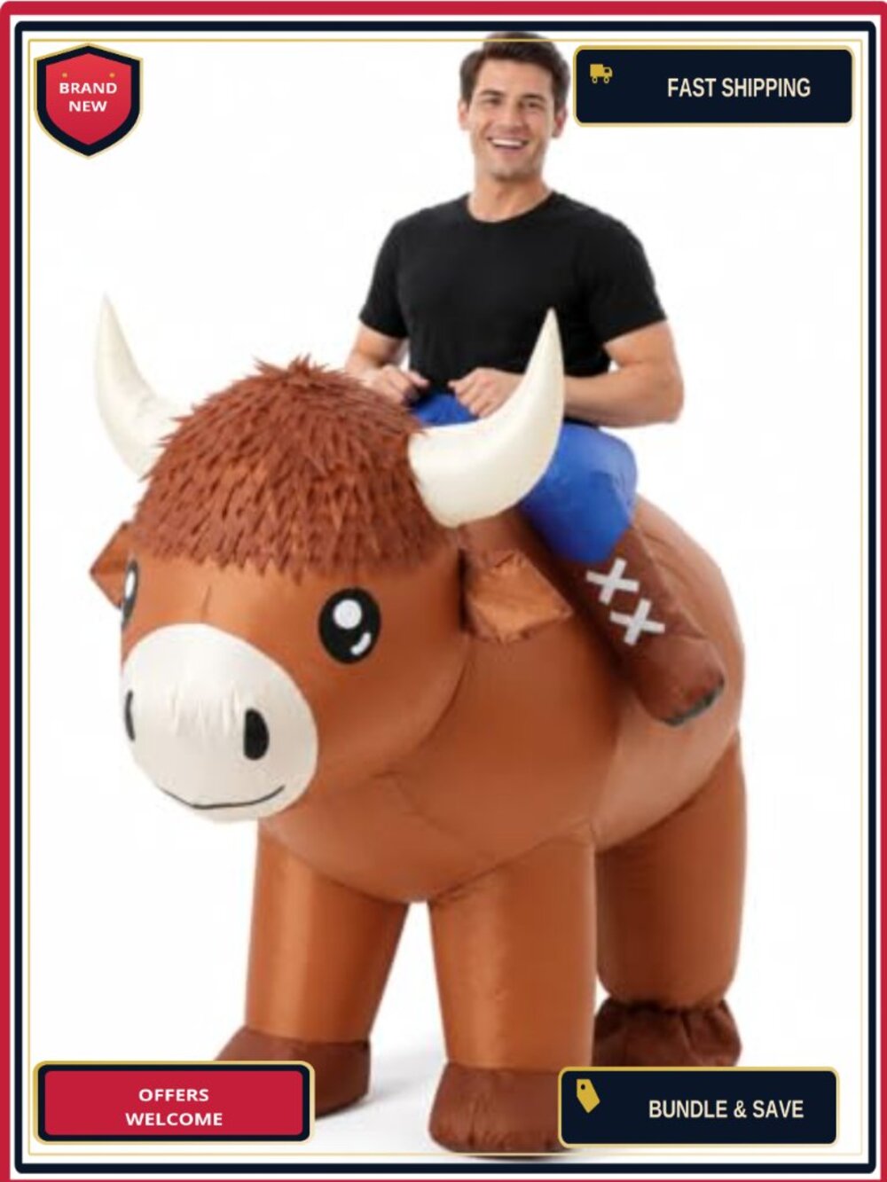 Inflatable Highland Cow Costume Adult Halloween Blow Up Ride On Cow